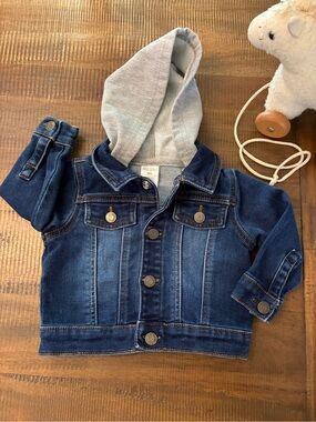 Okie Dokie Baby Dark Blue Denim hooded Snap On Jacket 9 Months